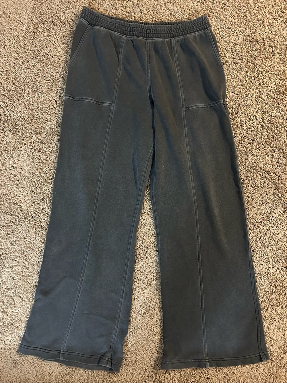 PREOWNED AERIE AE TROUSER SWEATPANTS WASHED BLACK GRAY WOMEN SIZE LARG